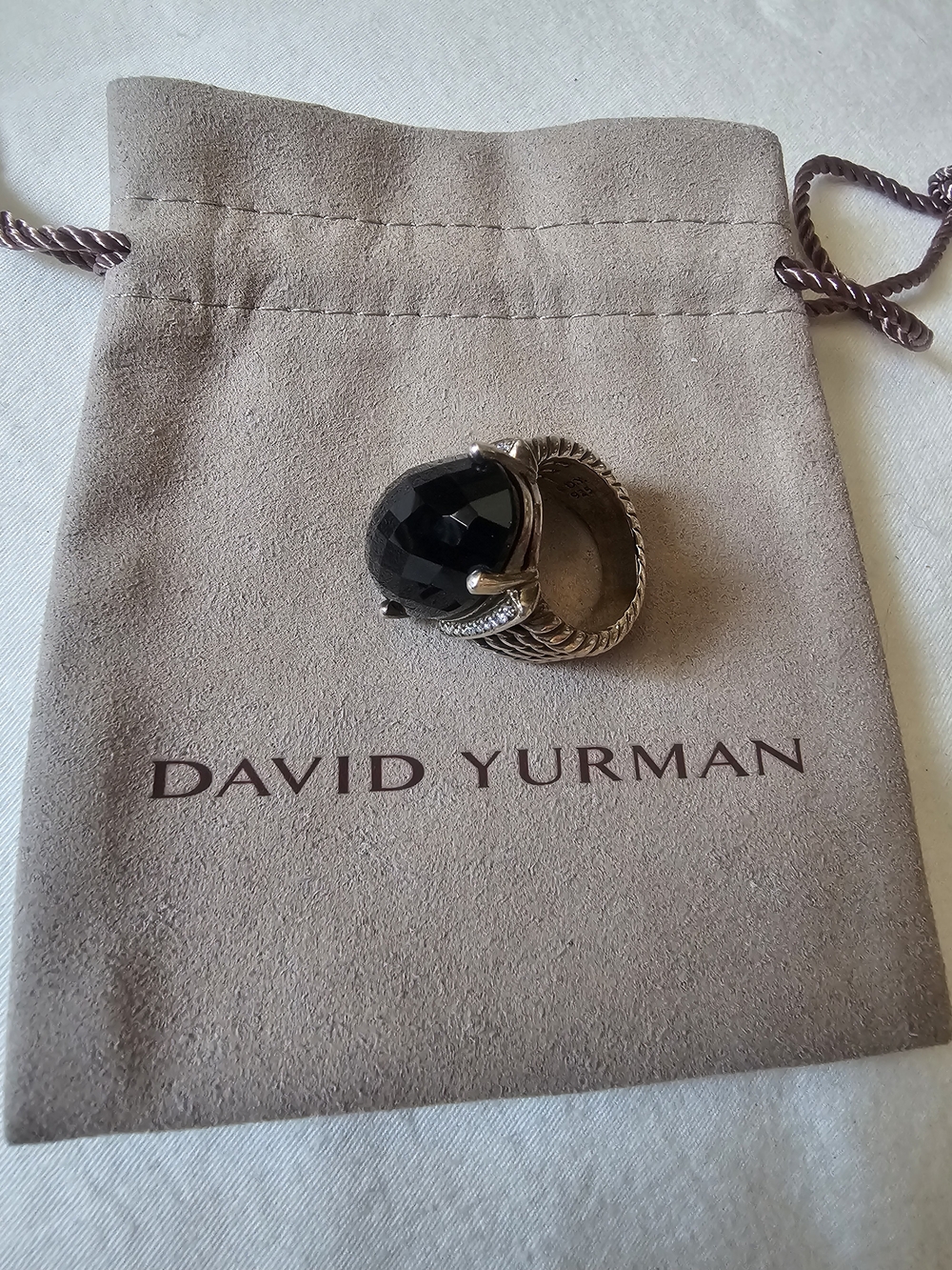 David Yurman Sterling Silver Ring with Faceted Black Stone